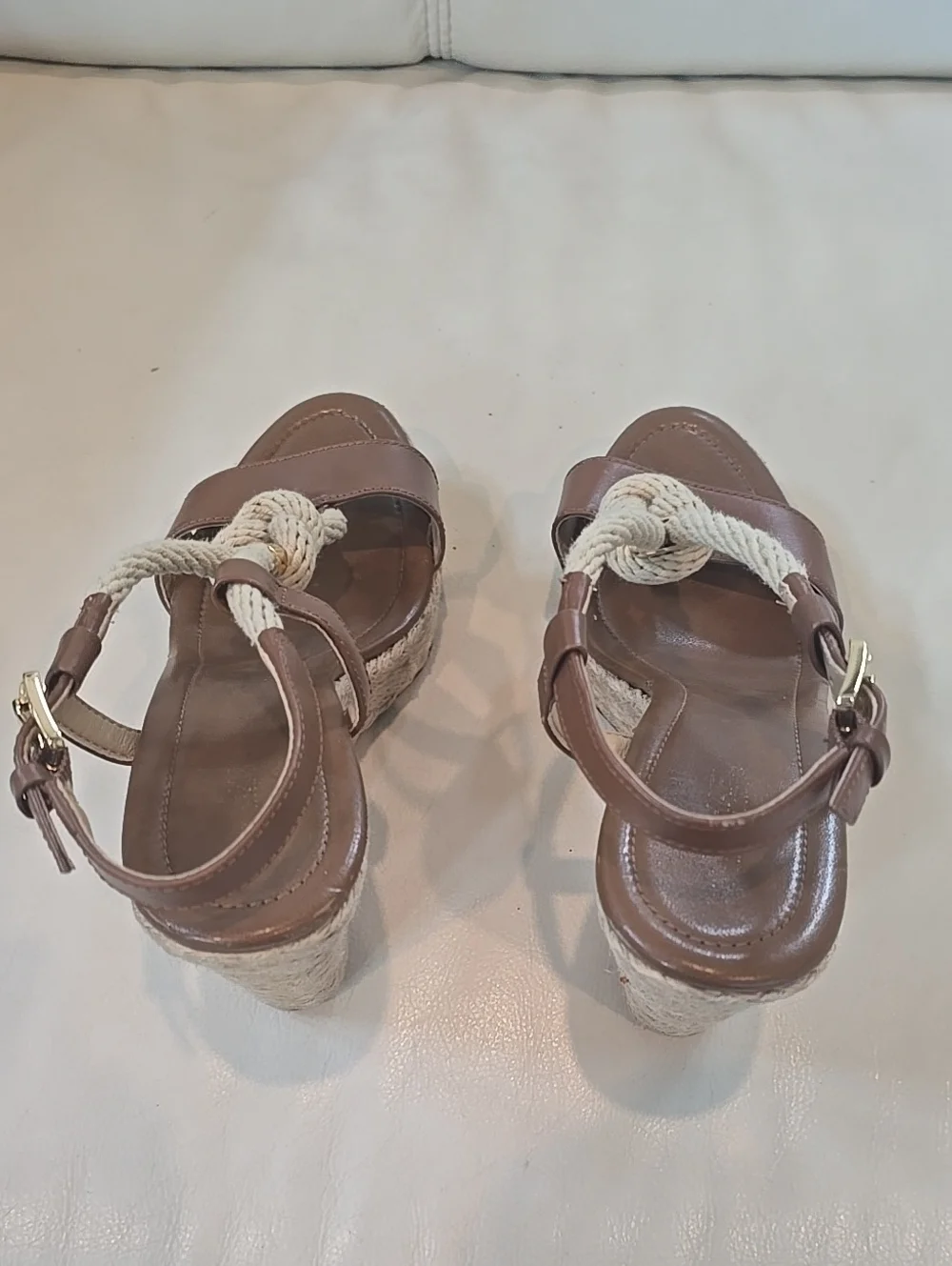Michael Kors Woven Rope Knot Wedge Sandals - Brown Size 7